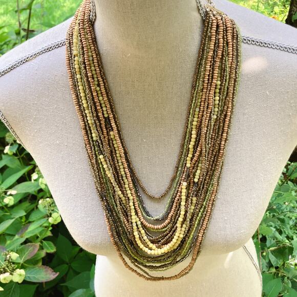 VTG Signed Chico’s Necklace Multi Strand Beaded Boho Gold Tone Earthy 2010s - Picture 6 of 9